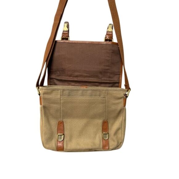 Fossil Tan Canvas Messenger Bag Purse Handbag Crossbody - Picture 3 of 9